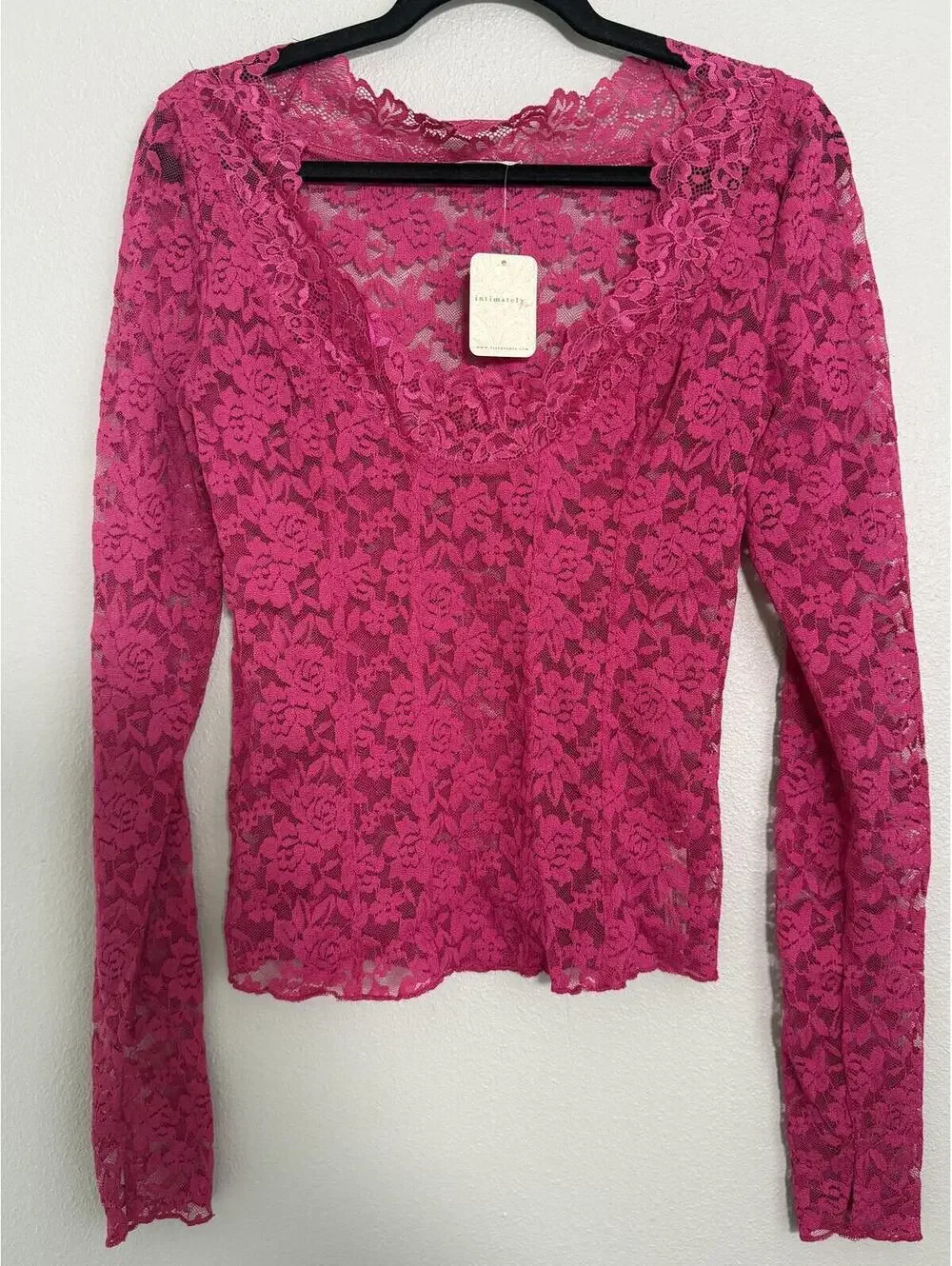 Free People Intimately All Night Long-Sleeve Lace Layering Top - Women Large NWT